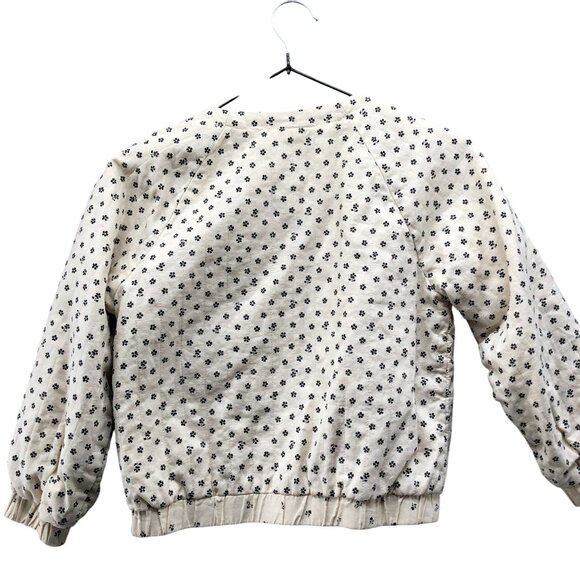 H&M Girls 6X/7 Cotton Linen Bomber Jacket Ivory Floral Zip Lightweight Lined - Picture 2 of 9